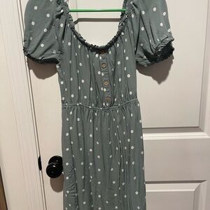 Sage Green Polka Dot Button-Front Dress